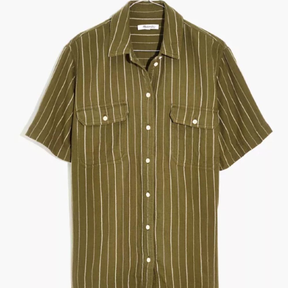 Madewell Lightspun Short Sleeve Flap Pocket Shirt in Stripe